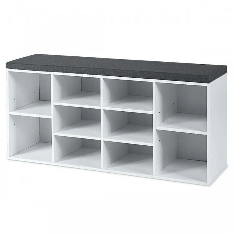 10-Cube Shoe Storage Bench with Cushion for Entryway Organization