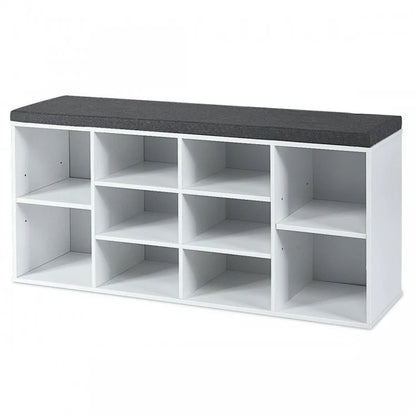 10-Cube Shoe Storage Bench with Cushion for Entryway Organization