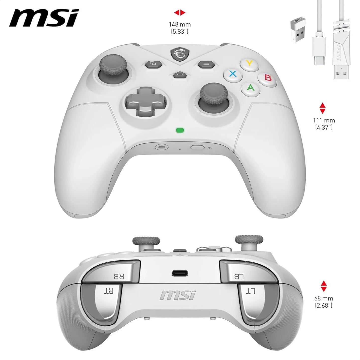 FORCE GC300 WIRELESS WHITE PC Gamepad Controller - 2.4 Ghz, Bluetooth, USB Type-C to a - Wired/Wireless, 600Mah Li-Ion Battery (20H), Interchangeable D-Pad Covers, Dual Vibration Motors