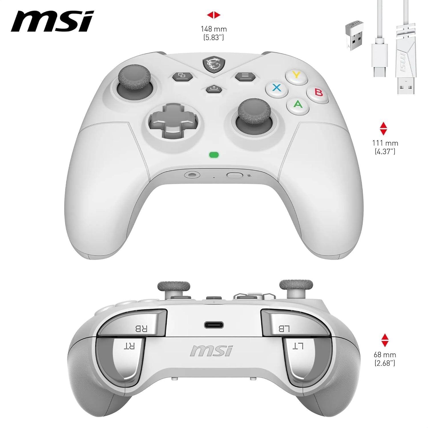 FORCE GC300 WIRELESS WHITE PC Gamepad Controller - 2.4 Ghz, Bluetooth, USB Type-C to a - Wired/Wireless, 600Mah Li-Ion Battery (20H), Interchangeable D-Pad Covers, Dual Vibration Motors