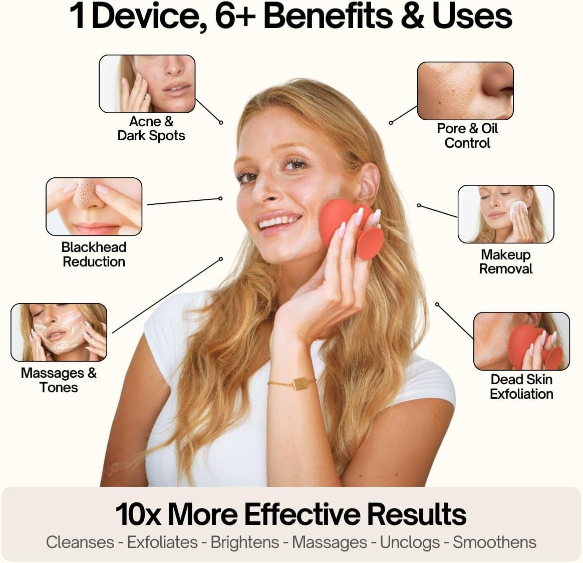 Heart Face Clean Pro⁺ - Electric Silicone Facial Scrubber for Acne with 7000+ Sonic Pulses - IPX7 Waterproof Rechargeable Exfoliator with Slip-Free Grip, 3 Speed Settings & Phthalate-Free - Jet