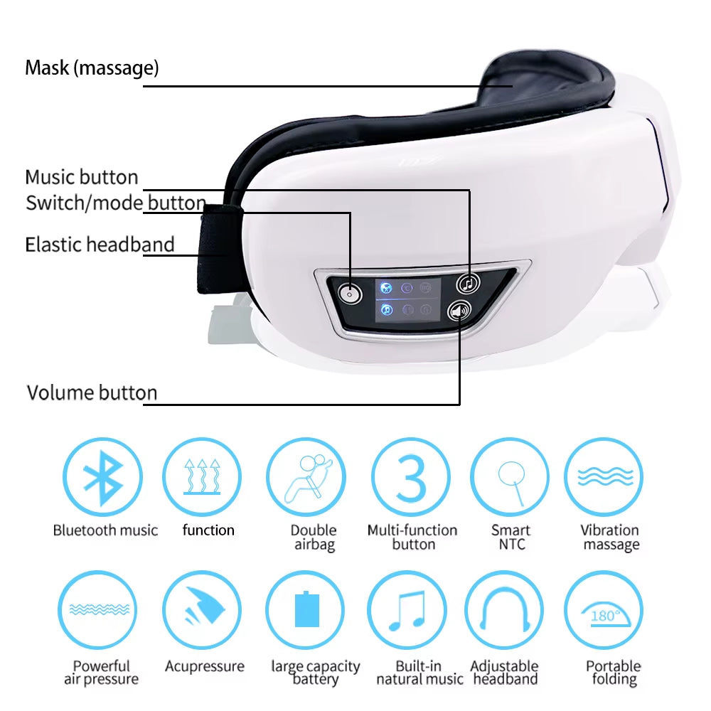 6D Smart Eye Massager with Heat & Air Compression – Bluetooth Eye Care Device