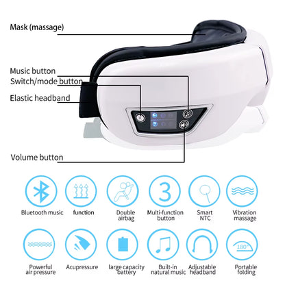 6D Smart Eye Massager with Heat & Air Compression – Bluetooth Eye Care Device