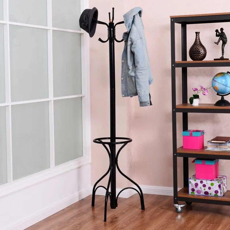 Antique-Style Metal Coat and Hat Stand with Clothes Hanger
