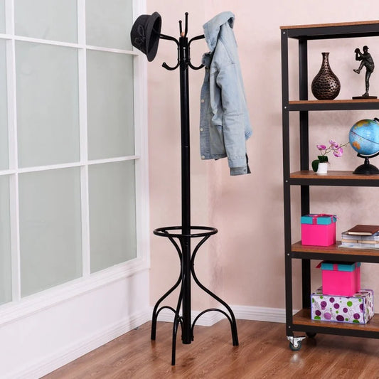 Antique-Style Metal Coat and Hat Stand with Clothes Hanger