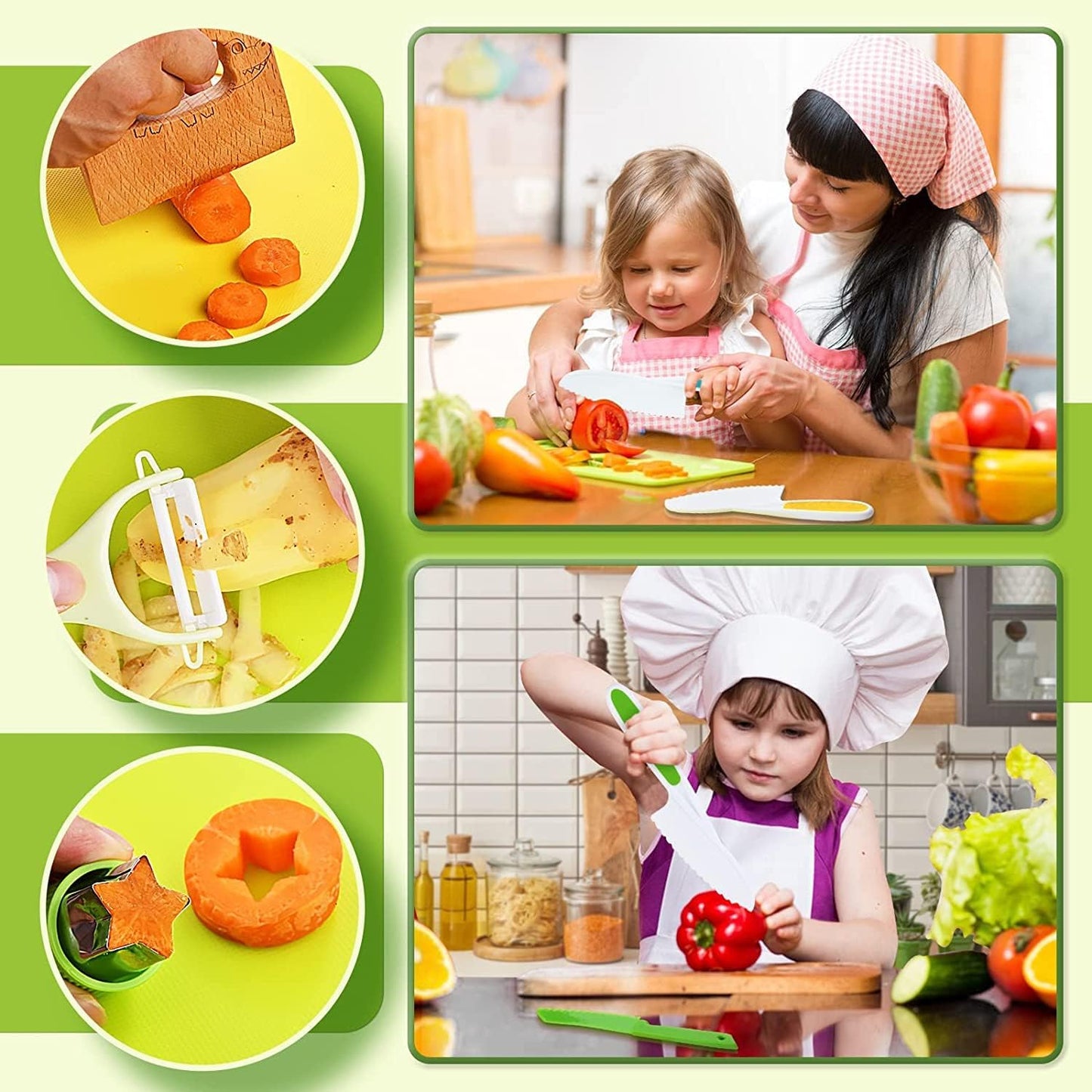 Montessori Kitchen Tools for Toddlers-Kids Cooking Sets Real-Toddler Safe Knives Set (13Pcs)
