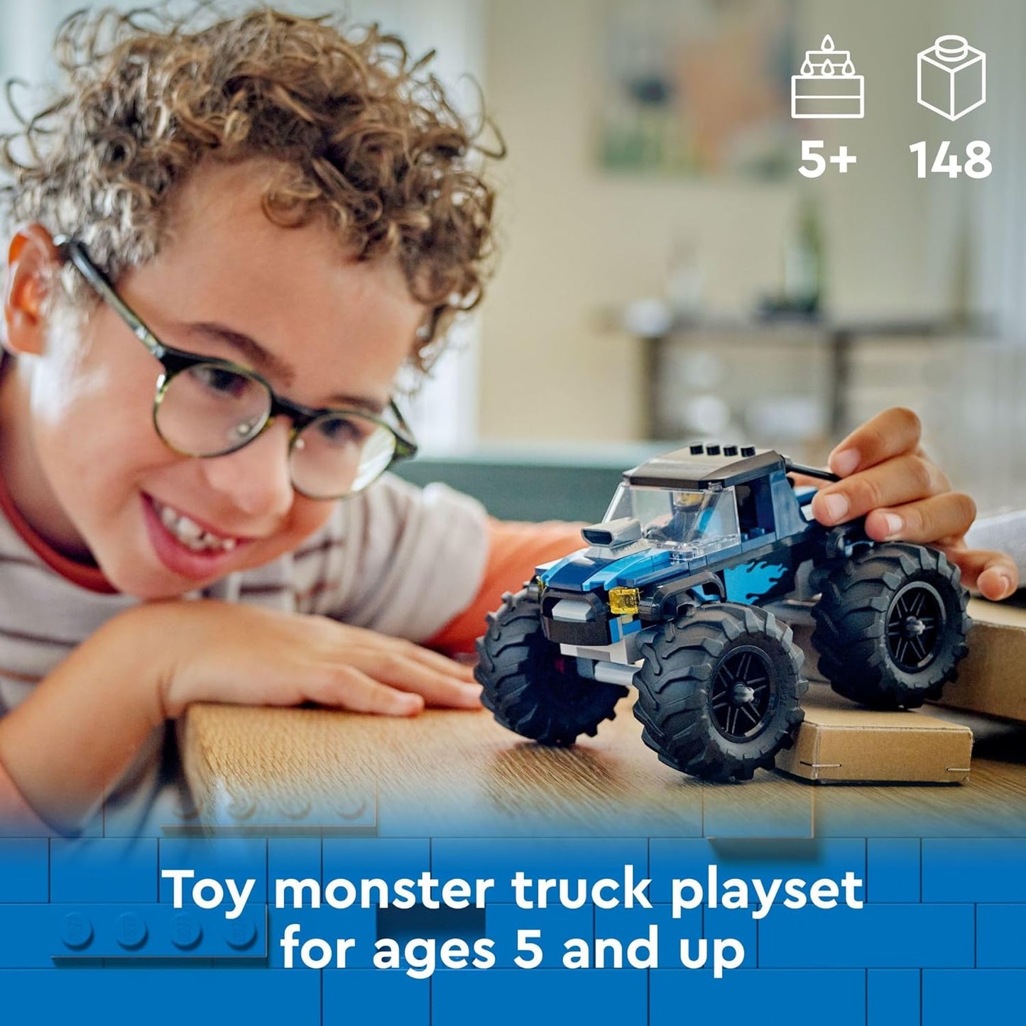 City Blue Monster Truck Off-Road Toy Playset with a Driver Minifigure, Imaginative Toys for Kids, Fun Gift for Boys and Girls Aged 5 Plus, Mini Monster Truck, 60402