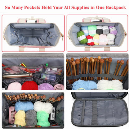 Crochet Backpack,Knitting Bag Backpack Yarn Storage Organizer Travel Crochet Bag with USB Charging Port,Large Yarn Tote Bag