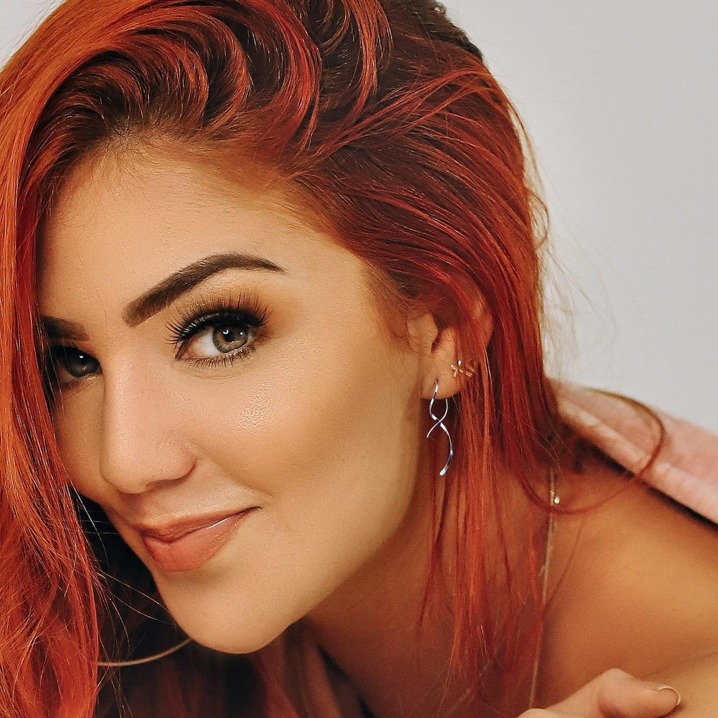 Earrings for Women Spiral Threader Earrings 925 Sterling Silver Earrings Hand Bent Dangle Earrings for Women，Suitable for Gift Giving, Perfect for Your Birthday Party, Christmas, Gift Giving.