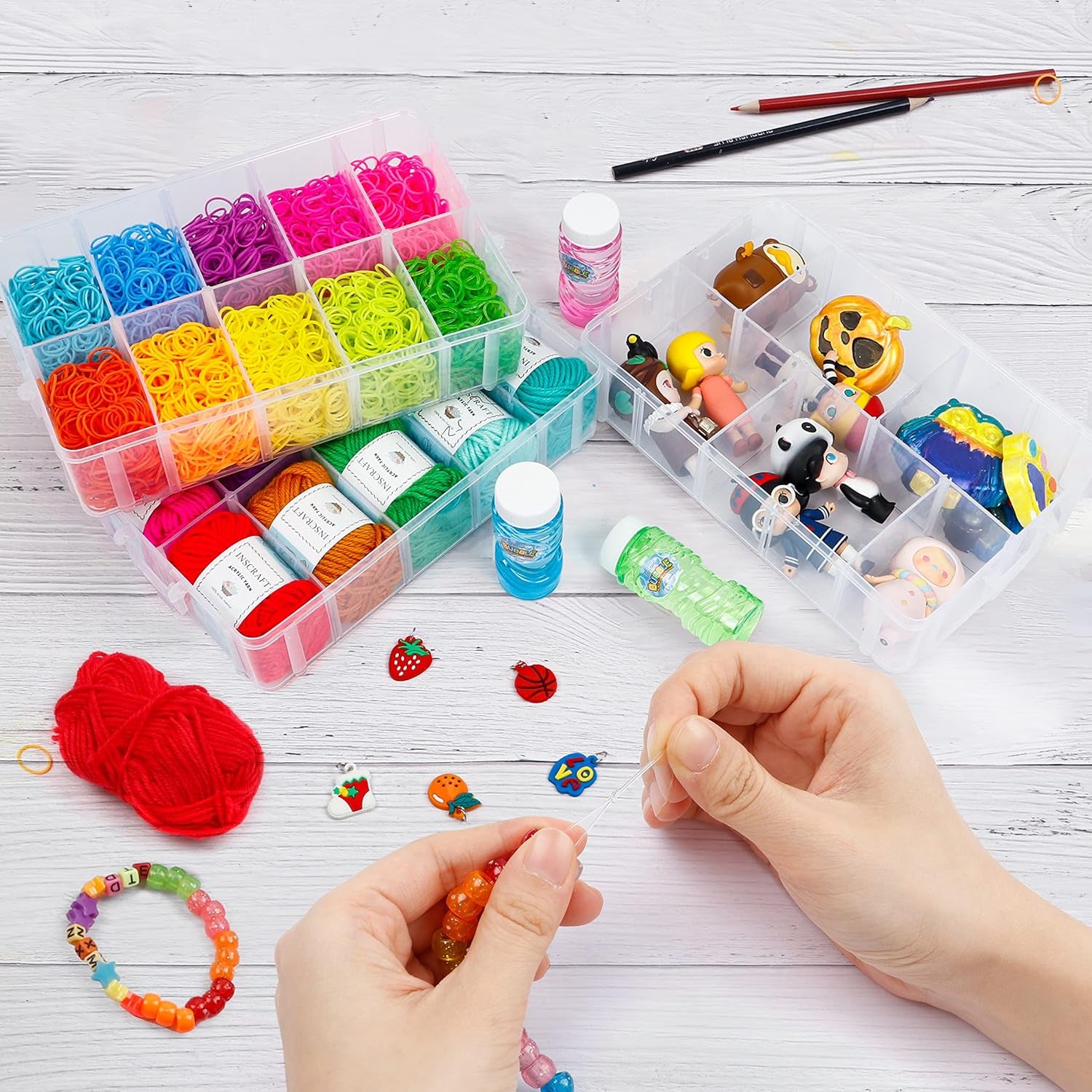 7 Layers Stackable Storage Container, 70 Adjustable Compartments Pink Stackable Storage Container, Suitable for Toys, Art Crafts, Jewelry, Supplies, Mini Case Letter Sticker Included