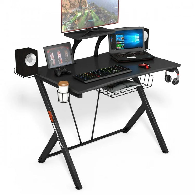 Multifunctional E-Sports Gaming Desk with Integrated Headset Hook and Cup Holder
