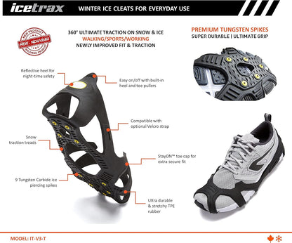 V3 Tungsten Winter Ice Grips for Shoes and Boots - Ice Cleats for Snow and Ice, Stayon Toe, Reflective Heel