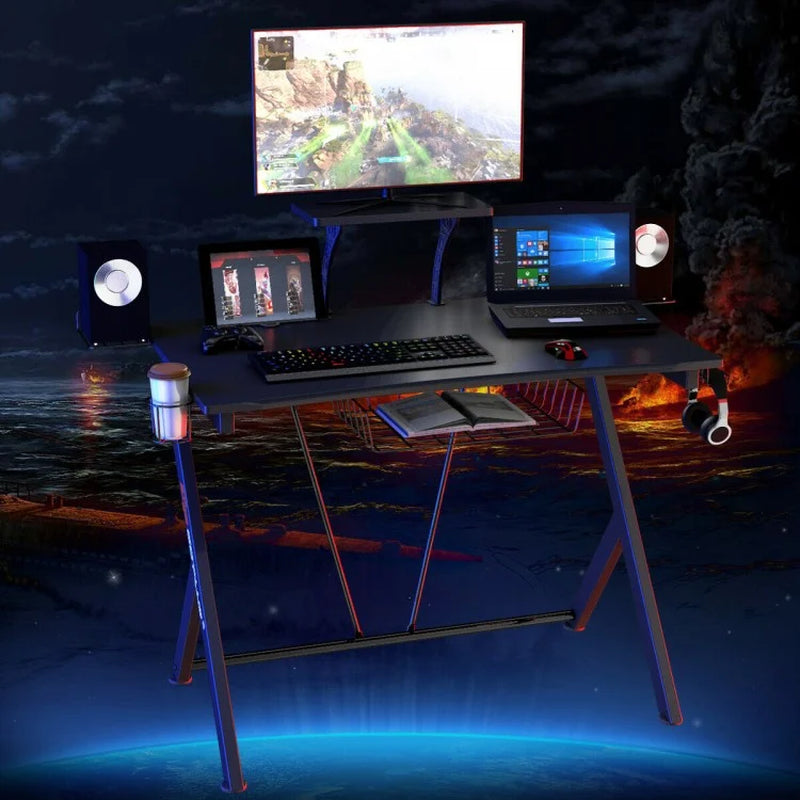 Multifunctional E-Sports Gaming Desk with Integrated Headset Hook and Cup Holder