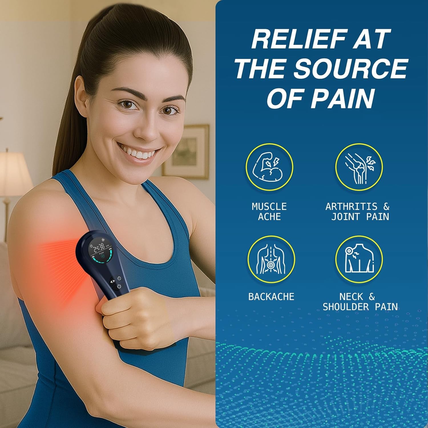 Cold Laser Therapy Device, Portable Handheld Red Light Therapy for Joint and Muscle Pain Relief, Wound Healing, Dual Wavelenghth (4X808Nm+14X650Nm) with Adjustable Timer and Intensity