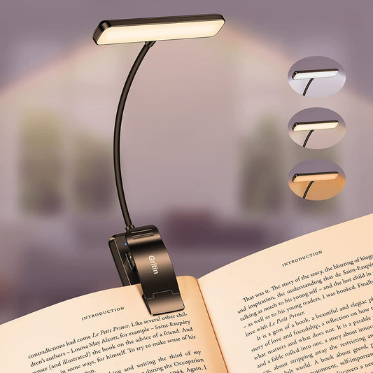 19 LED Rechargeable Book Light for Reading in Bed with Memory Function- Eye Caring 3 Color Temperatures,Stepless Dimming Brightness,80 Hrs Runtime Lightweight Clip on Light for Book Lovers