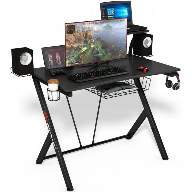 Multifunctional E-Sports Gaming Desk with Integrated Headset Hook and Cup Holder
