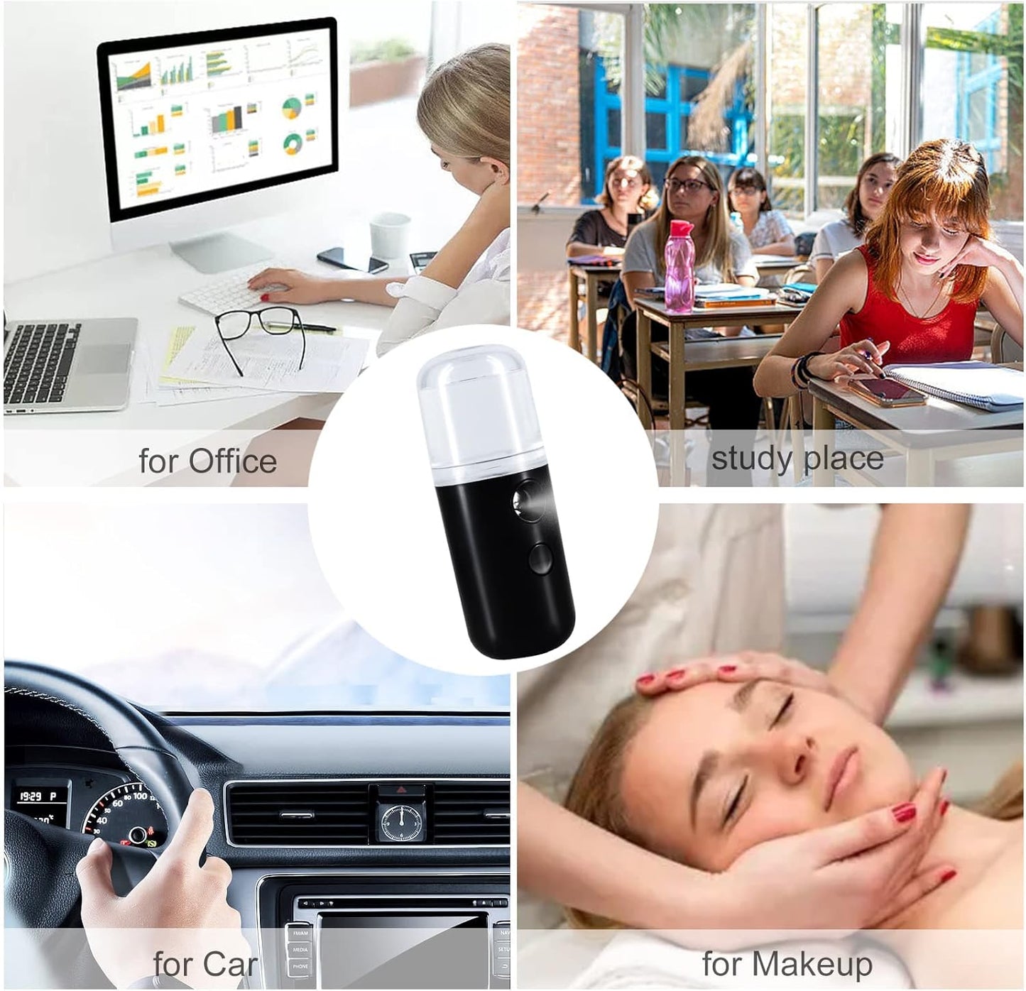 2Pack  Facial Mister, Portable Face Mister, Cool Nano Mist Sprayer for Face Hydrating, Mini Handy Mister for Eyelash Extensions with 1Oz Large Capacity Screwing Visual Water Tank Black/White