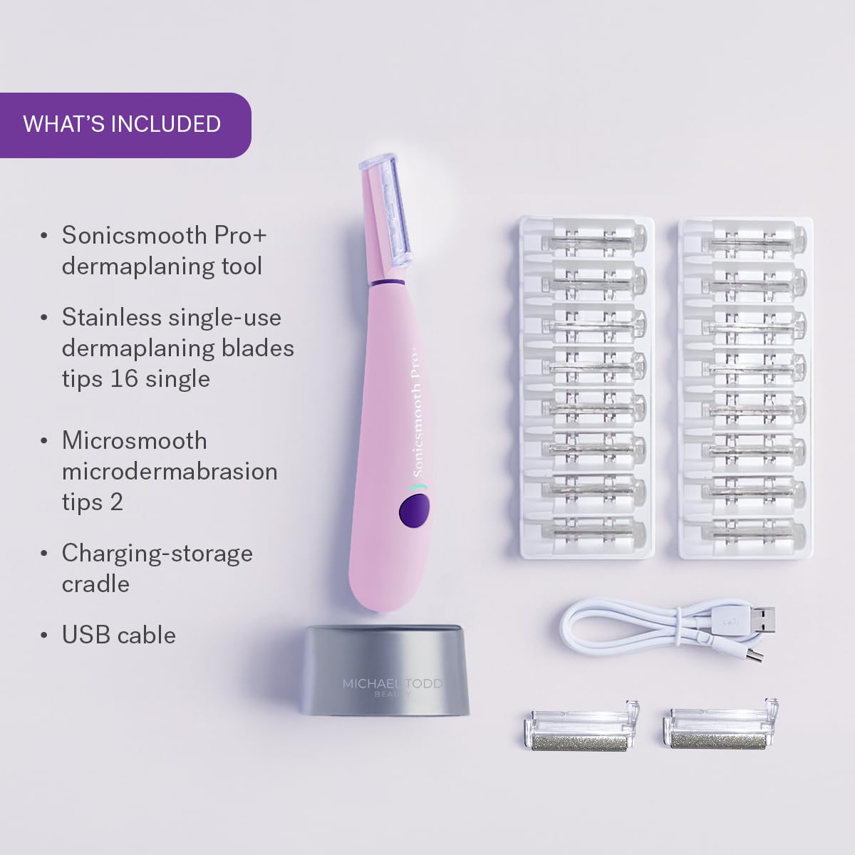 Beauty Sonicsmooth Pro+ Dermaplane Razor for Women Face + Eyebrow Trimmer Dermaplaning System W/Led Light Peach Fuzz Remover -16 Dermaplaning Blades & 2 Microsmooth Exfoliation Tips