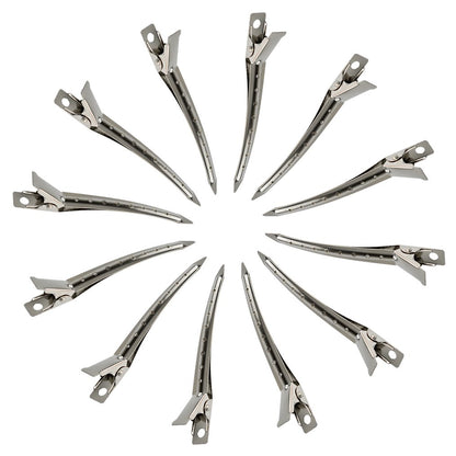 24 Packs Duck Bill Clips,  3.5 Inches Rustproof Metal Alligator Curl Clips with Holes for Hair Styling, Hair Coloring, Silver