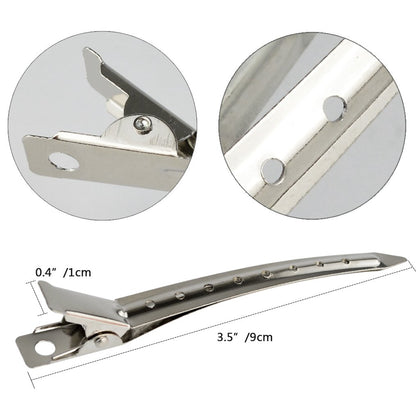 24 Packs Duck Bill Clips,  3.5 Inches Rustproof Metal Alligator Curl Clips with Holes for Hair Styling, Hair Coloring, Silver