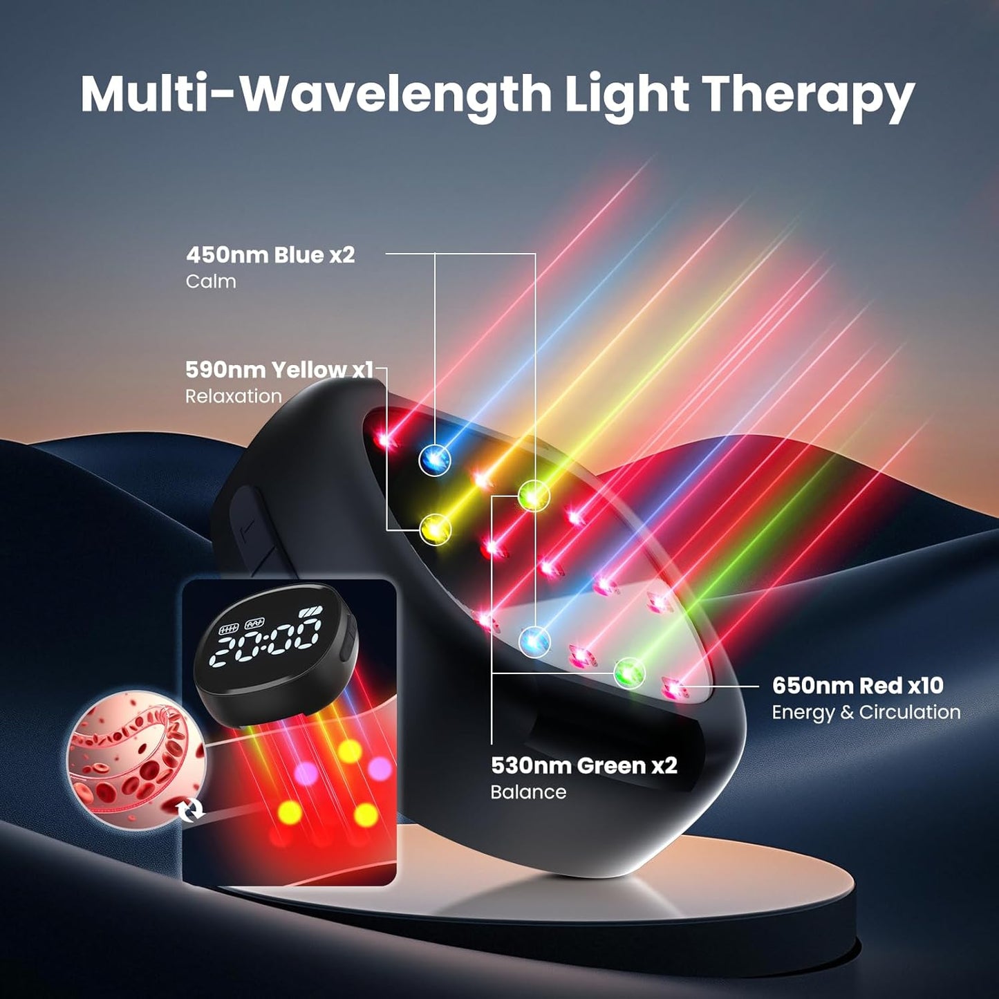 Blood Pressure Lowering Device, 4 Colors & Dual Modes Red Light Wrist Watch for Lower Blood Pressure Naturally and and Reduce Blood Viscosity