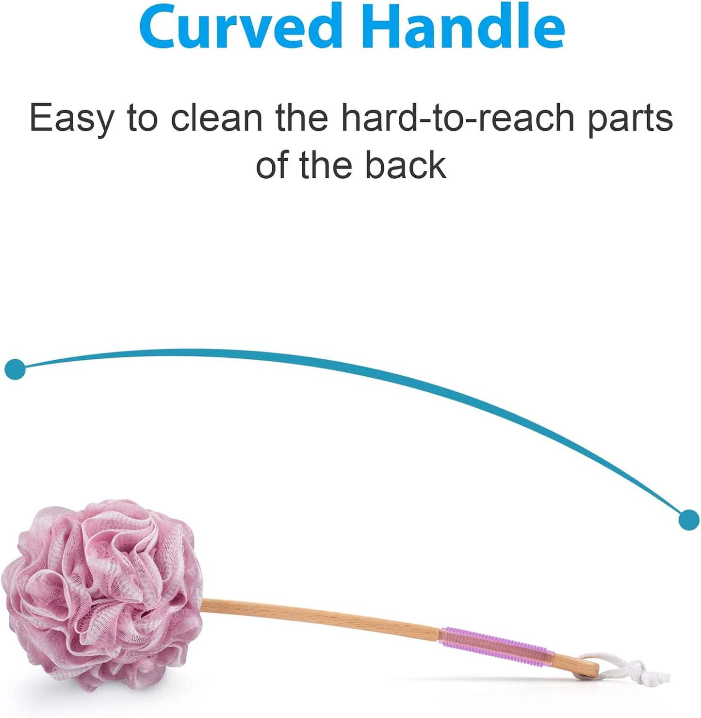 PE Soft Mesh Loofah Body Scrubber with Long Wooden Handle - pink