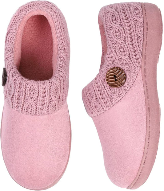 Women's Microsuede Memory Foam Slippers with Knit Collar for Indoor Comfort