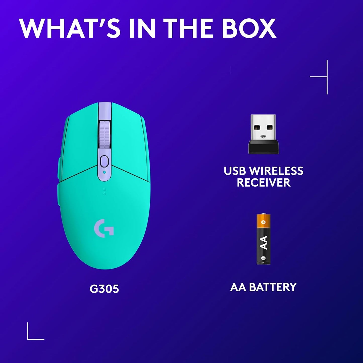 305 Lightspeed Wireless Gaming Mouse, Hero 12K Sensor, 12,000 DPI, Lightweight, 6 Programmable Buttons, 250H Battery Life, On-Board Memory, Pc/Mac - Mint
