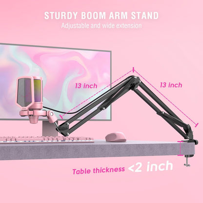 XLR Gaming Microphone USB, PC Dynamic Microphone Kit for Vocal, Recording, Podcast, Streaming RGB Mic with Headphone Jack, Mute Button, Boom Arm Stand for Computer/Mixer-Ampligame AM8T Pink