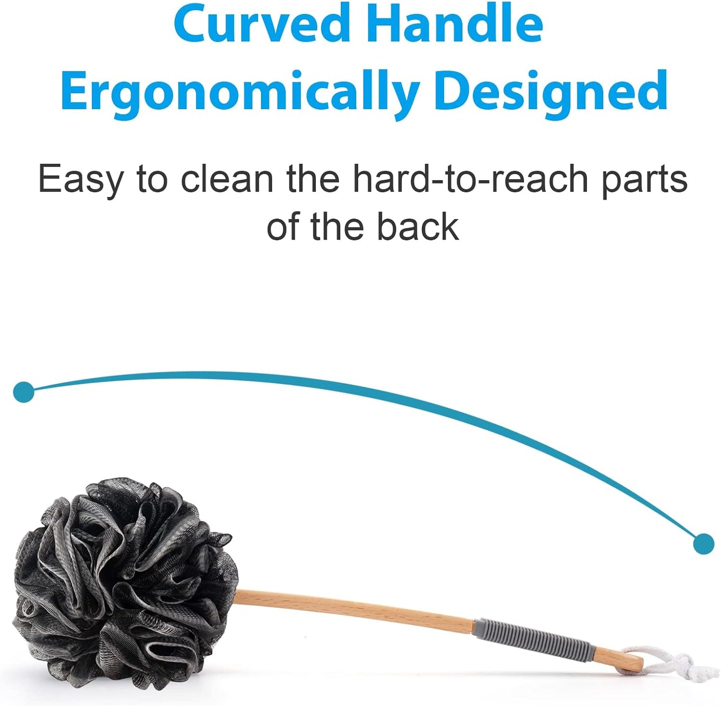 PE Soft Mesh Loofah Body Scrubber with Long Wooden Handle