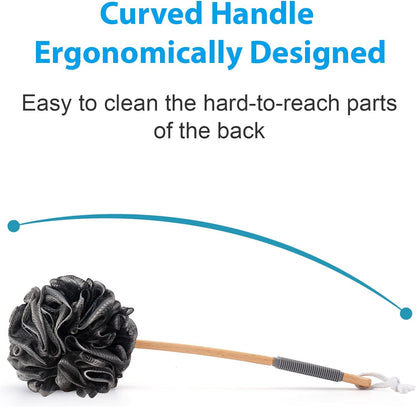 PE Soft Mesh Loofah Body Scrubber with Long Wooden Handle