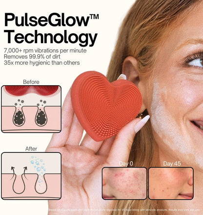 Heart Face Clean Pro⁺ - Electric Silicone Facial Scrubber for Acne with 7000+ Sonic Pulses - IPX7 Waterproof Rechargeable Exfoliator with Slip-Free Grip, 3 Speed Settings & Phthalate-Free - Jet