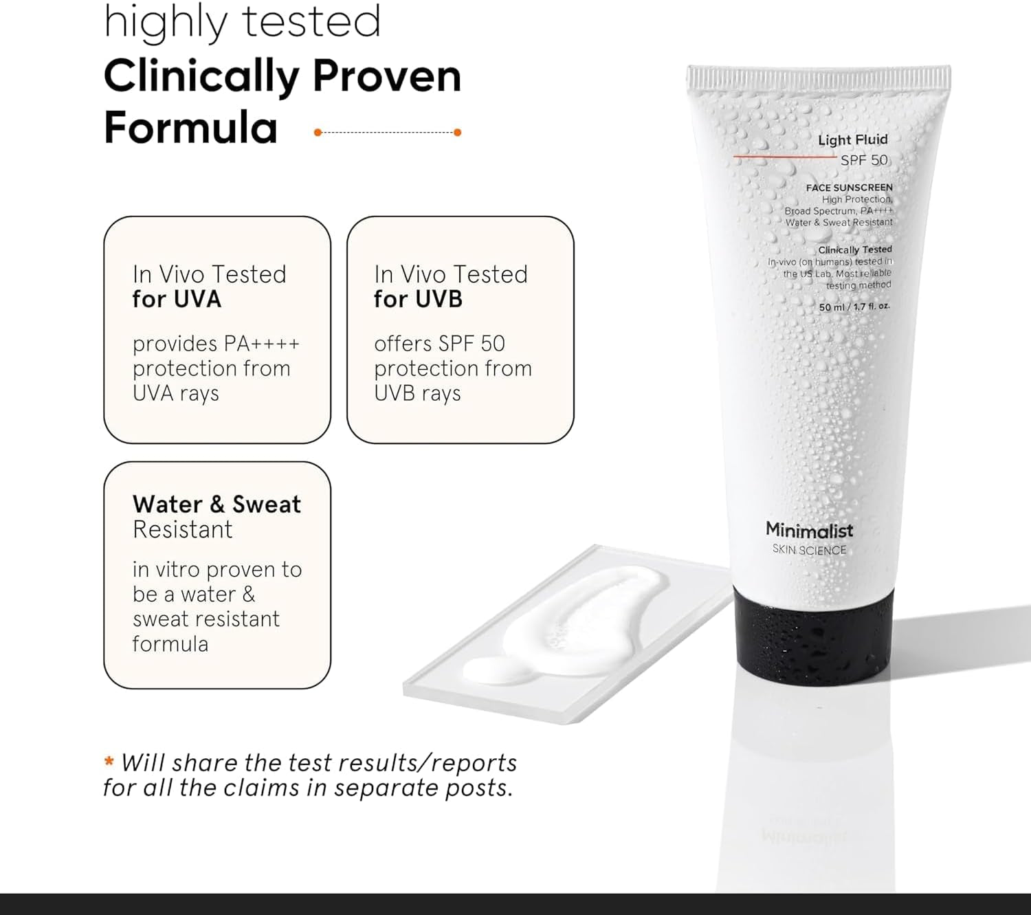 Lightweight, Water & Sweat Resistant Sunscreen for Oily Skin | Minimalist Light Fluid Sunscreen SPF 50 PA++++ | No White Cast | Broad Spectrum |  Unisex | 50Ml