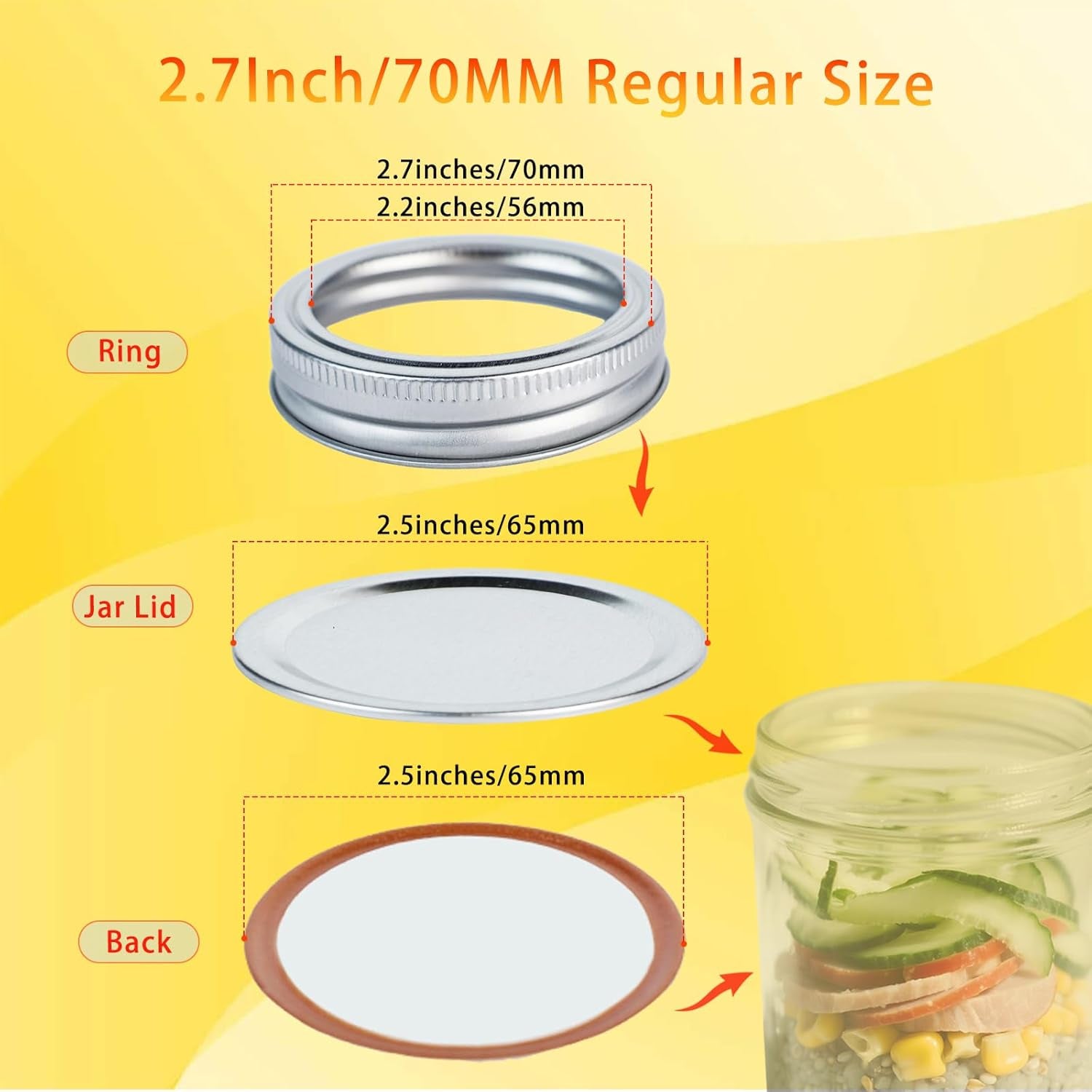 50 Pcs Mason Jar Lids and 10 Rings Set, 70MM Regular Mouth Canning Jars Lid with Silicone Seals, Pop Can Lids for Canning Supplies, Leakproof Split Type Mason Jar Lid, Ball Cans, Food Storage