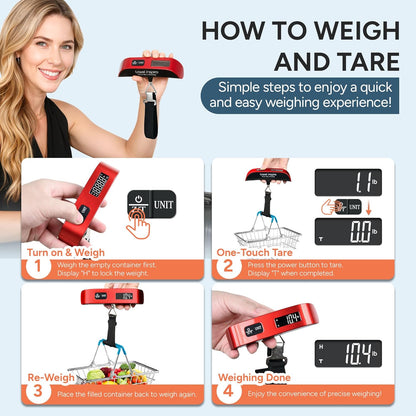Digital Luggage Scale 110LB /50 KG with LCD Display,Overload Alarm Temperature Sensor-Red