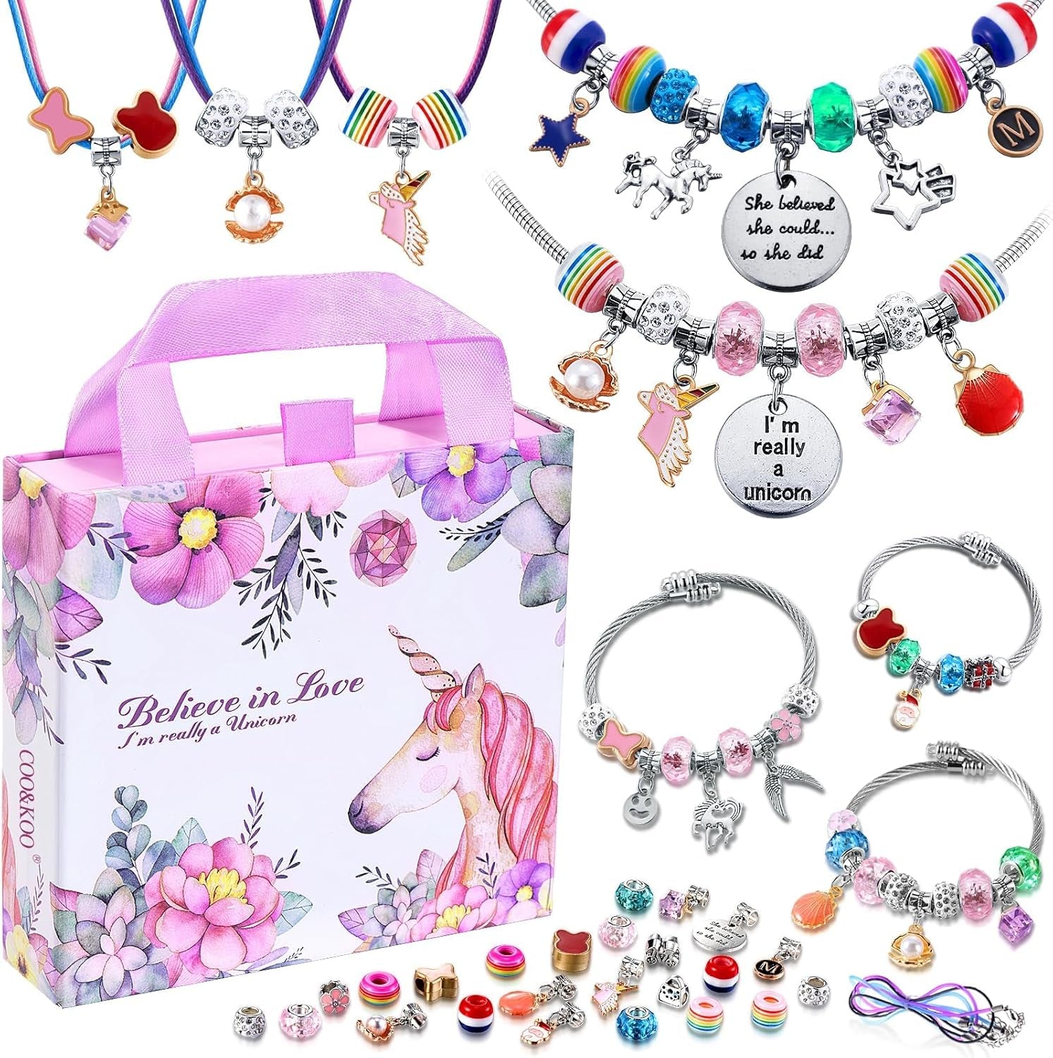 Girls Charm Bracelet Making Kit Unicorn Jewelry Craft Toys Ages 6–12