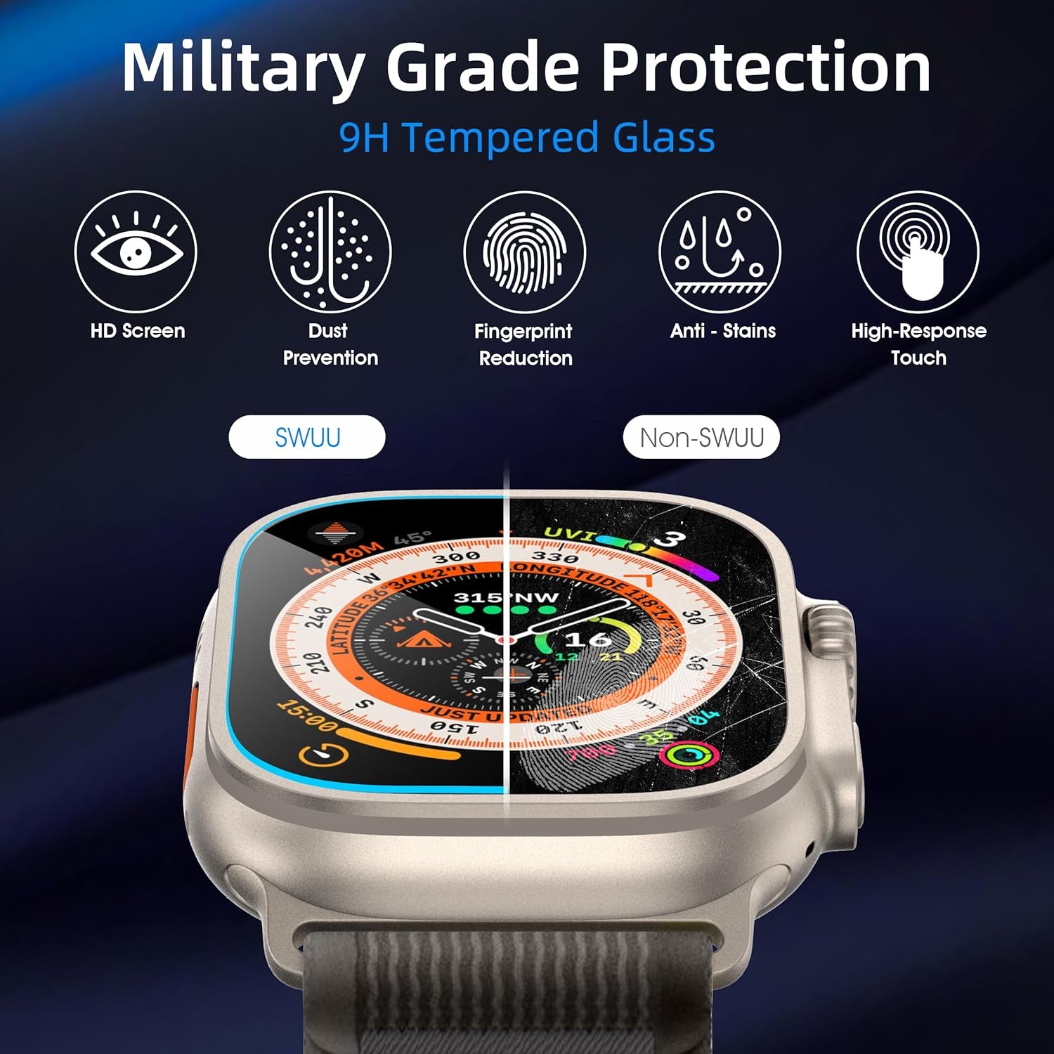 2 Pack Tempered Glass Screen Protector with Auto-Alignment Installation Frame Compatible with Apple Watch Ultra 3/Ultra 2 /Ultra Screen Protector 49Mm, Waterproof HD Film for Iwatch Ultra Clear