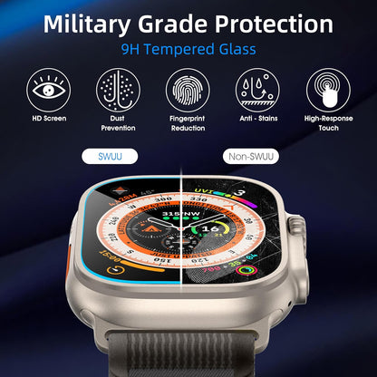 2 Pack Tempered Glass Screen Protector with Auto-Alignment Installation Frame Compatible with Apple Watch Ultra 3/Ultra 2 /Ultra Screen Protector 49Mm, Waterproof HD Film for Iwatch Ultra Clear