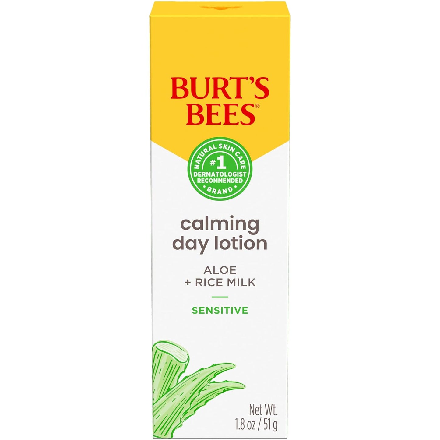 Calming Day Face Lotion with Aloe and Rice Milk, Soothing Face Lotion for Sensitive Skin, 98.9 Percent Natural Origin Skin Care, 1.8 Oz. Bottle