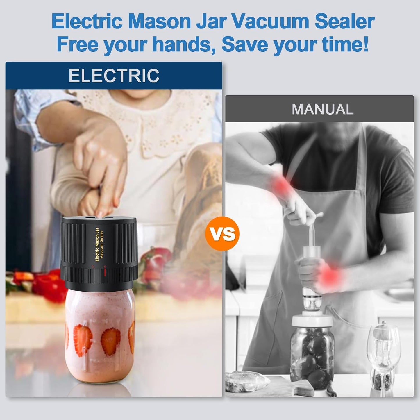 Electric Mason Jar Vacuum Sealer for Wide Mouth and Regular Mouth Mason Jars