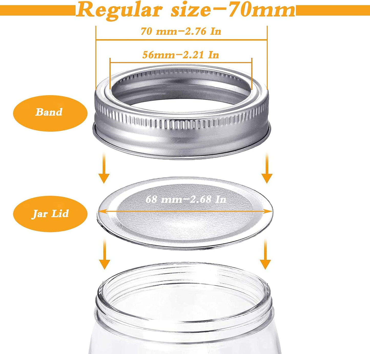 48 PCS Canning Jar Lids and Bands, Mason Canning Lids with Silicone Ring Leak Proof Secure, Reusable Split-Type Silver Lids for All Regular Mouth Mason Jars (70 Mm)