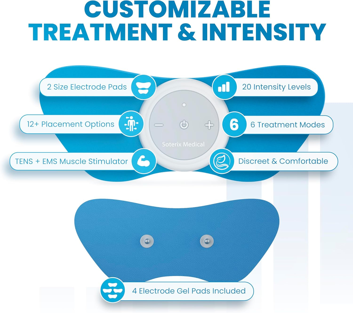 Painx TENS Wireless Tens Unit Muscle Stimulator with EMS - FSA Tens Unit for Back Pain, Knee, Neck and Face with USB Rechargeable Device and Remote, Designed in USA, 4 Electrode Pads