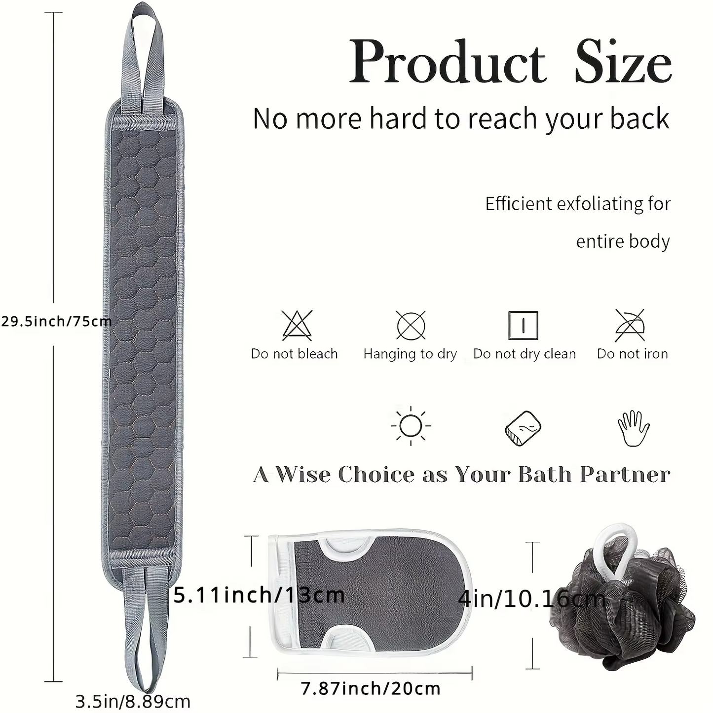 Exfoliating Body Scrubber Set – Back Scrubber, Bath Glove & Loofah for Deep Cleansing, Skin Renewal & Easy Care