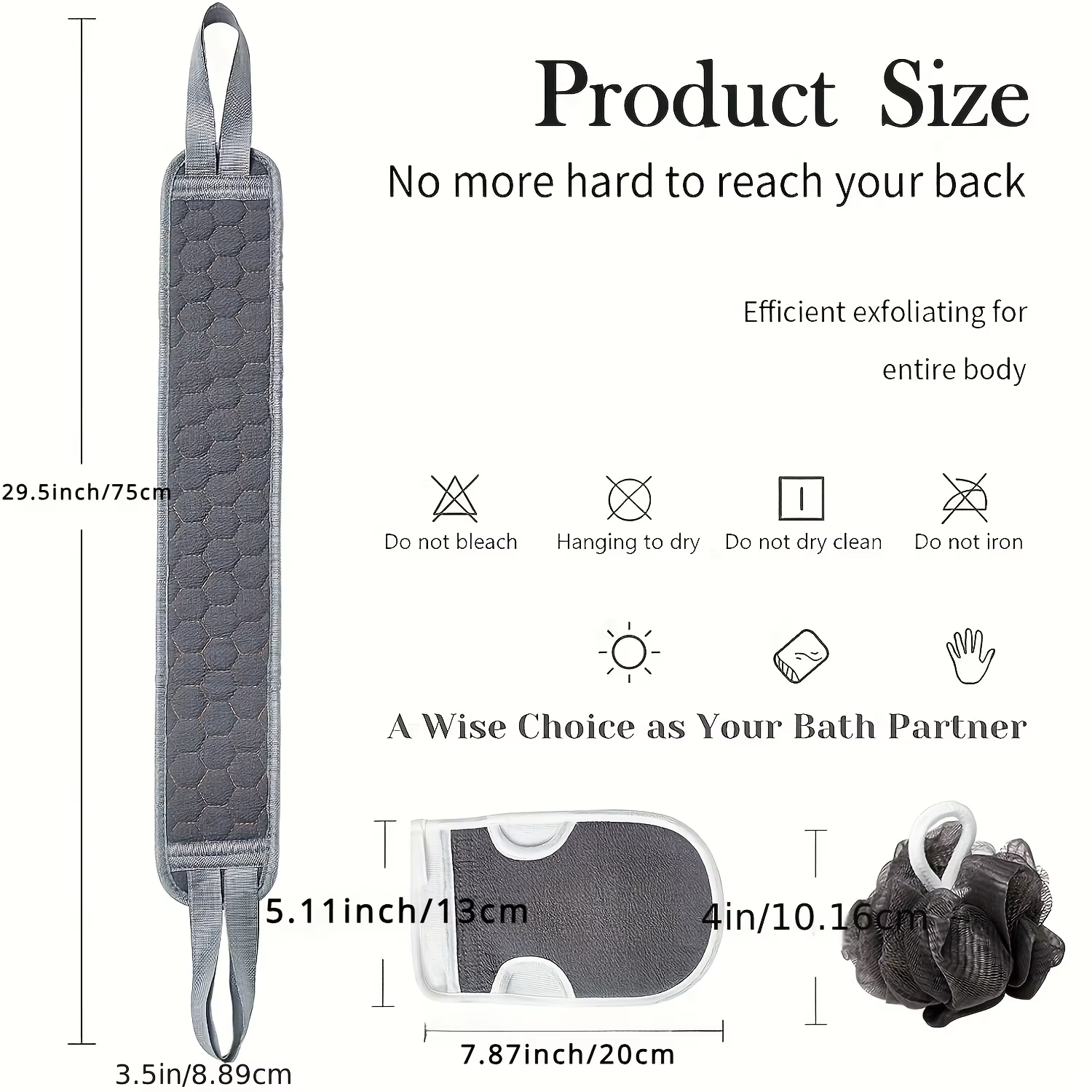 Exfoliating Body Scrubber Set – Back Scrubber, Bath Glove & Loofah for Deep Cleansing, Skin Renewal & Easy Care