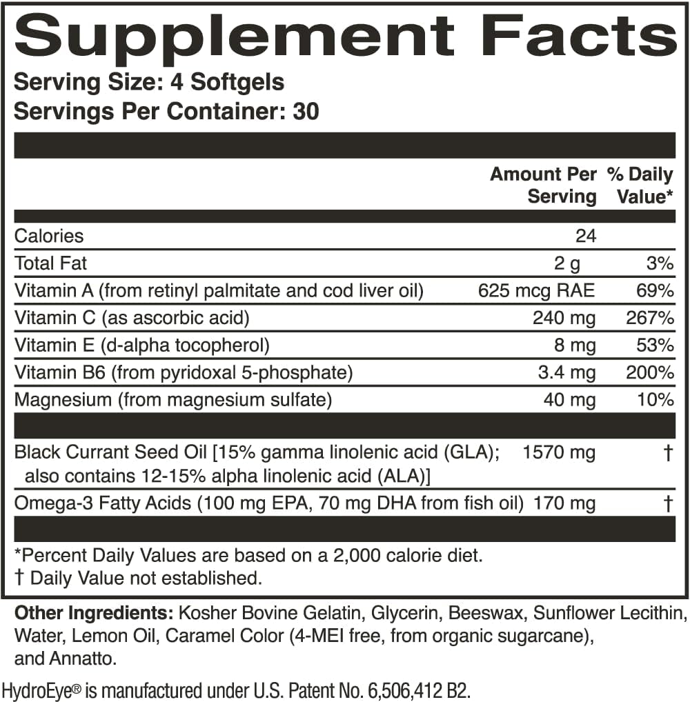 Hydroeye Dry Eye Supplement – Clinically Tested Formula with GLA & Omega-3 – Supports a Healthy Tear Film for Lasting Eye Comfort – 120 Softgels