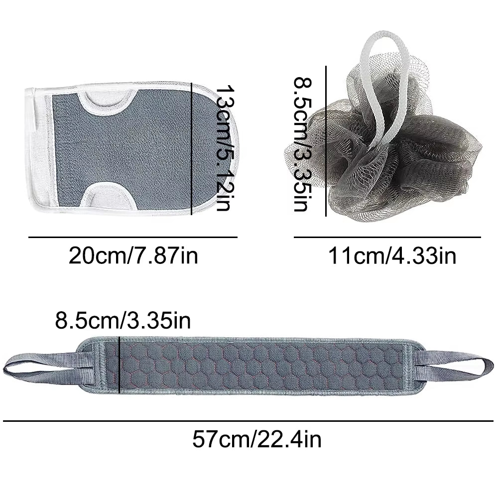 Exfoliating Body Scrubber Set – Bath Glove, Loofah Sponge & Exfoliator Massager-3PCS