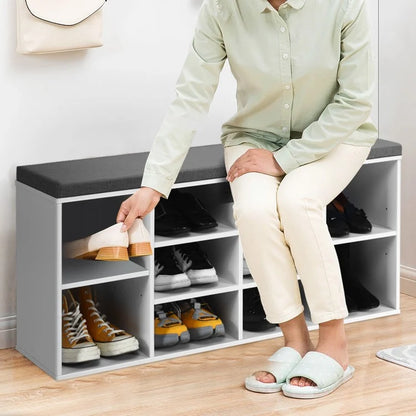 10-Cube Shoe Storage Bench with Cushion for Entryway Organization