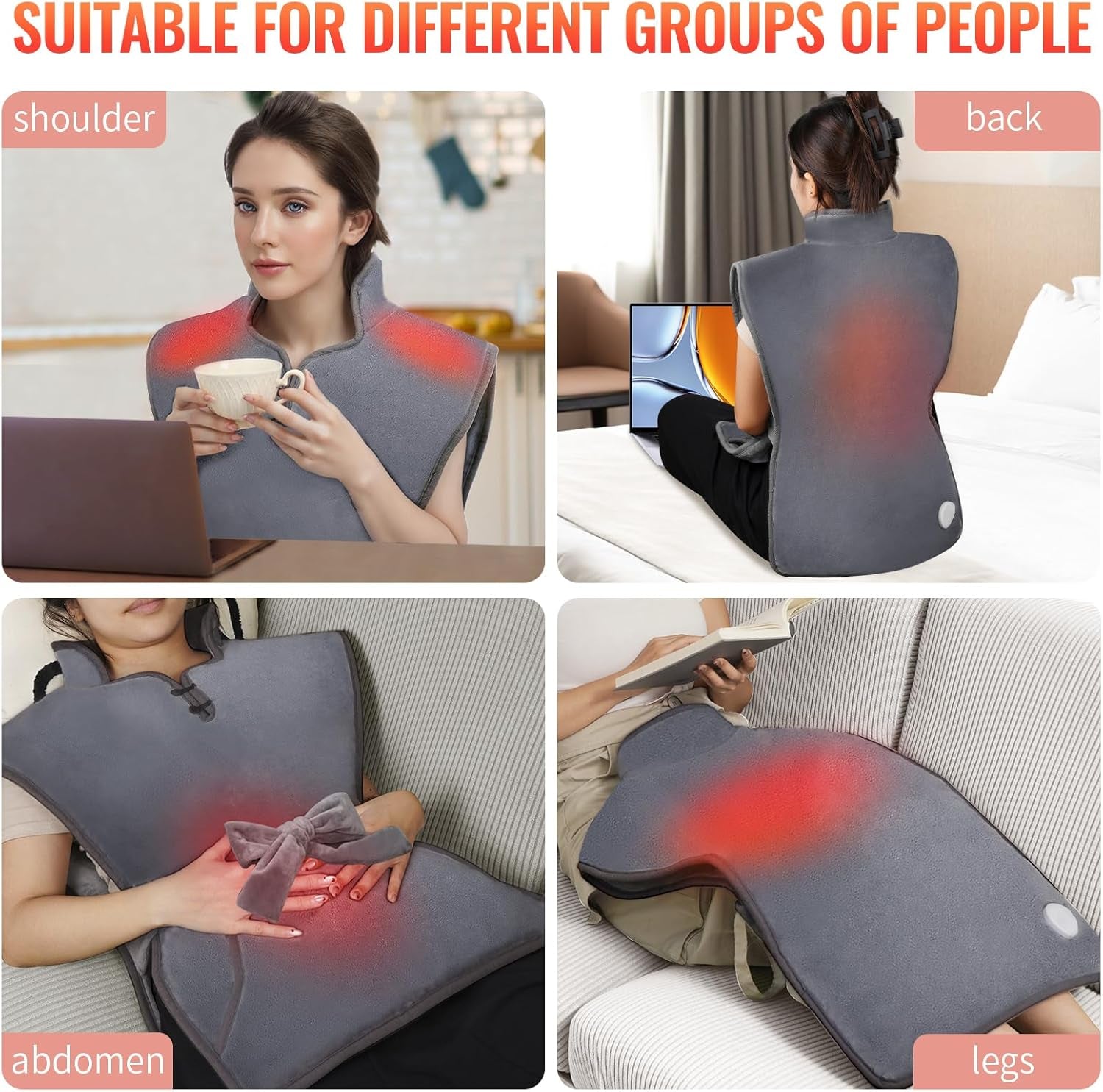 Electric Heating Pads for Back, Neck, Shoulders and Abdomen- 20"X27" , 10 Heating Levels, 2 Hours Auto Shut Off,  Gray