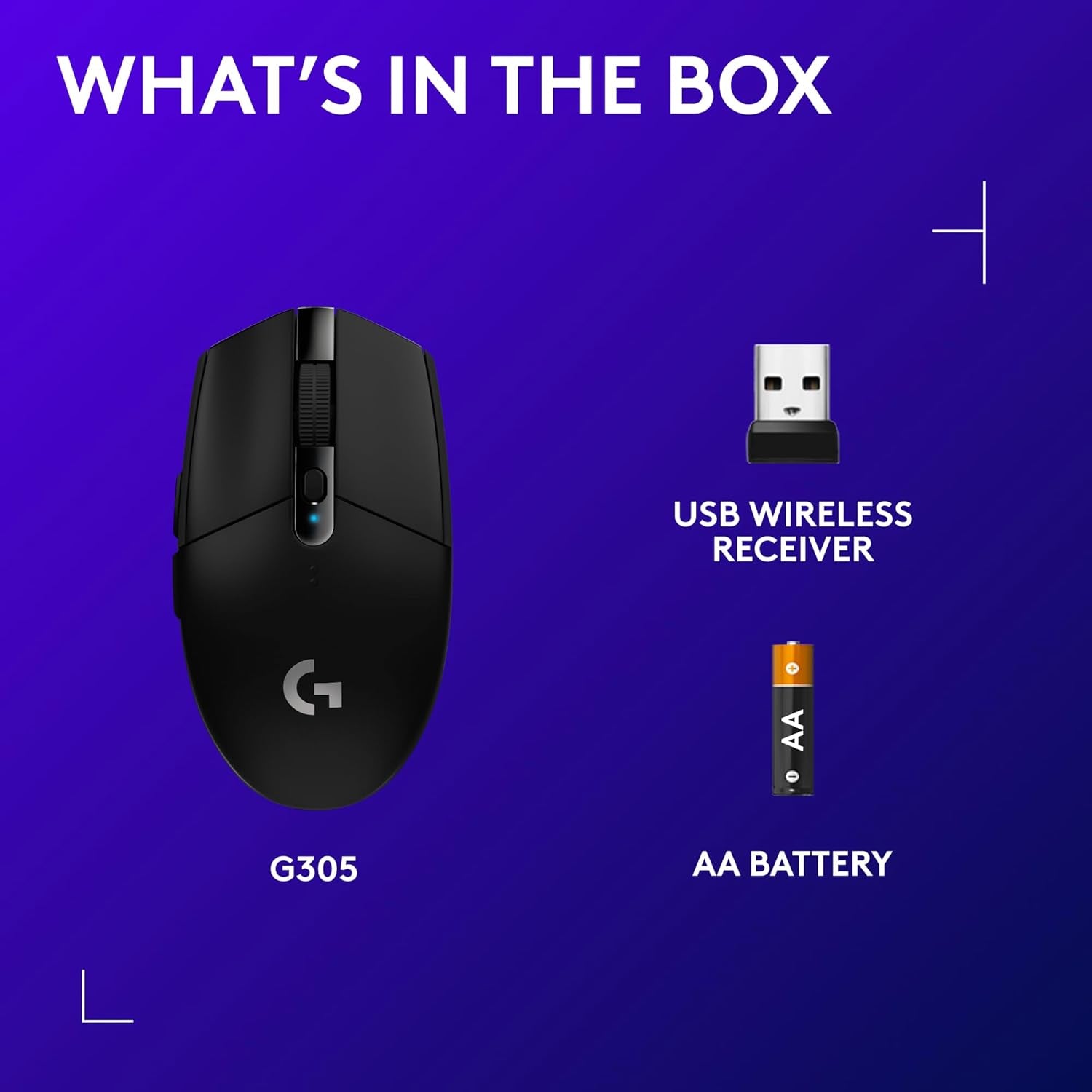 305 Lightspeed Wireless Gaming Mouse, Hero 12K Sensor, 12,000 DPI, Lightweight, 6 Programmable Buttons, 250H Battery Life, On-Board Memory, Pc/Mac - Black