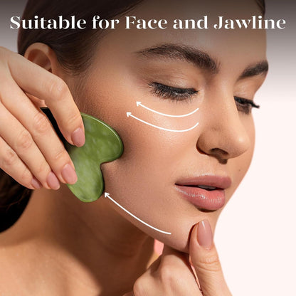 Gua Sha Facial Tool for Self Care, Massage Tool for Face and Body Treatment, Made of Xiuyan Jade, Relieve Tensions and Reduce Puffiness